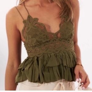 Free People Olive green lace top
